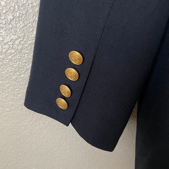Talbots Blazer Womens Size 12 Navy Blue Linen Blend Military Double Breasted - Picture 9 of 11